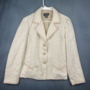 T. Milano Petite Size 10 Knitted Geometric Tweed Plaid 3 Button Blazer DD-10